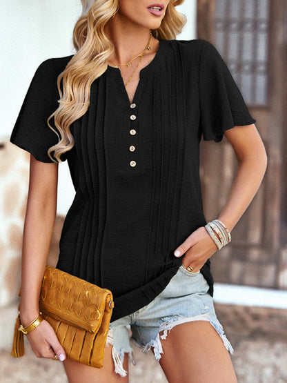 Women's Solid Color V Neck Casual Short Sleeve Top