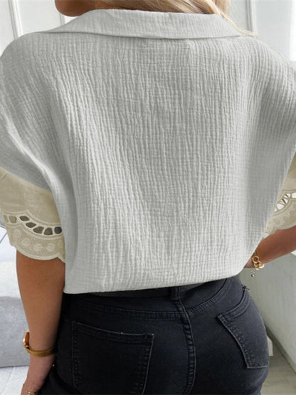 Women's Solid Color Elegant Lace V Neck Short Sleeve Top