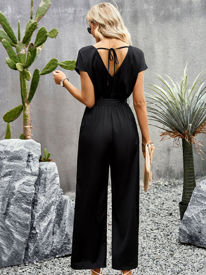 Women's Elegant Solid Color V Neck Jumpsuit