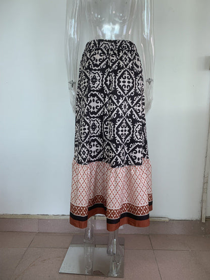 Women's Bohemian Ethnic Style Print Stitching Swing Skirt
