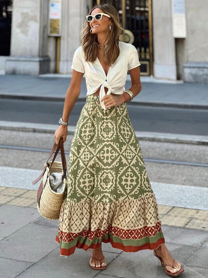 Women's Bohemian Ethnic Style Print Stitching Swing Skirt