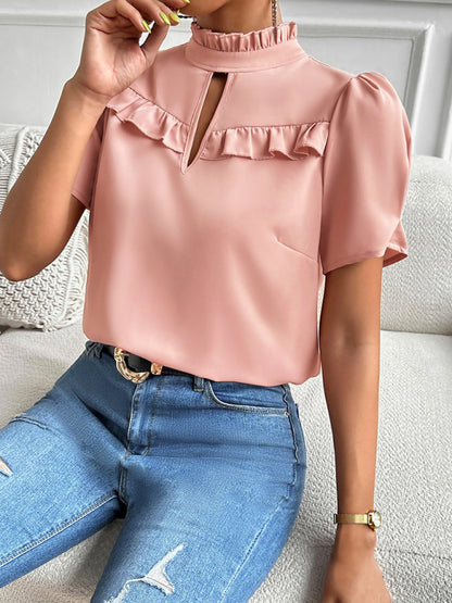 Women's solid color elegant short-sleeved top