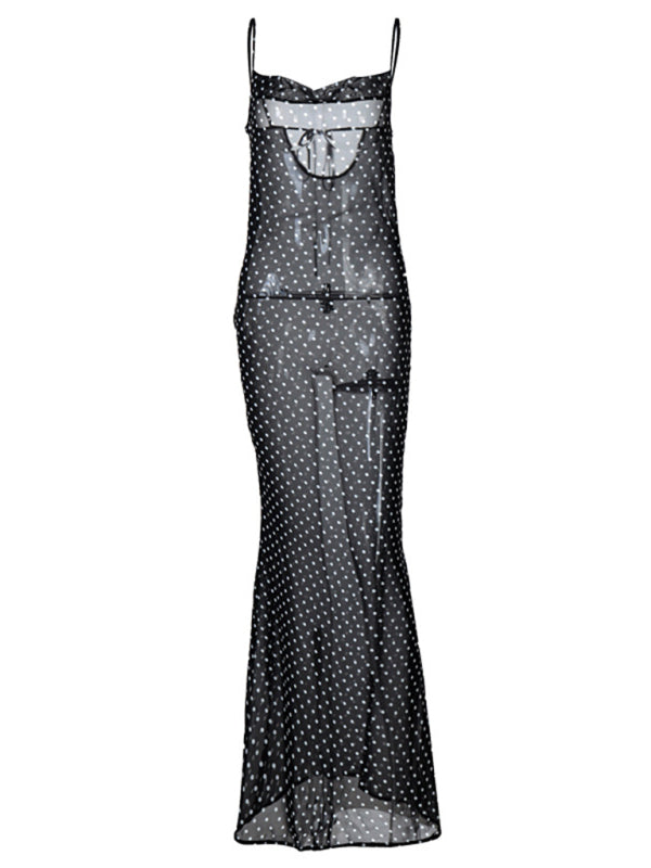 Women's new mesh see-through back lace-up dress