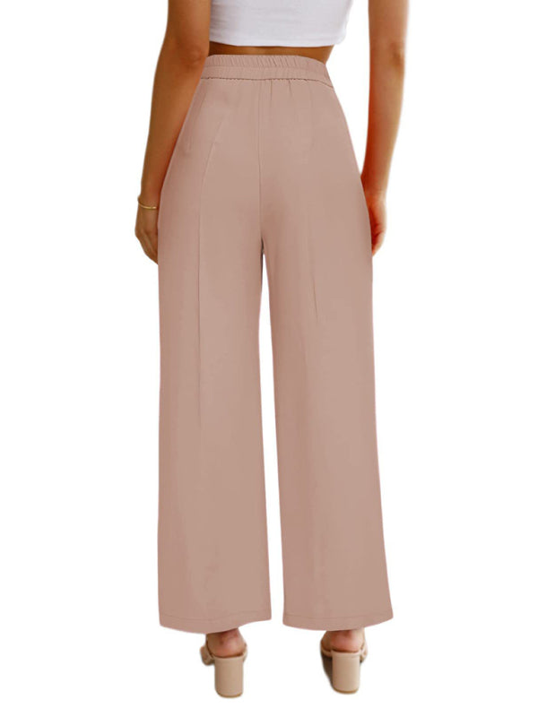 Women's Casual Wide Leg Dress Pants High Waist Button Down Trousers With Pockets