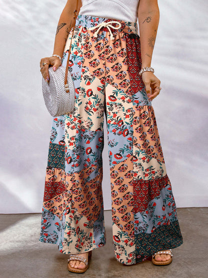 New Loose Floral Colorblock Casual Pants