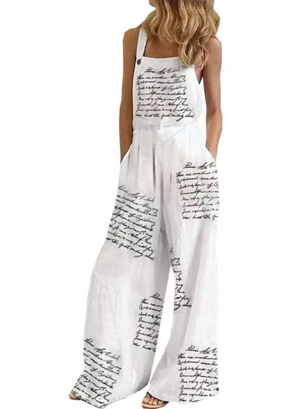 Printed sleeveless suspender jumpsuit wide leg pants women's clothing