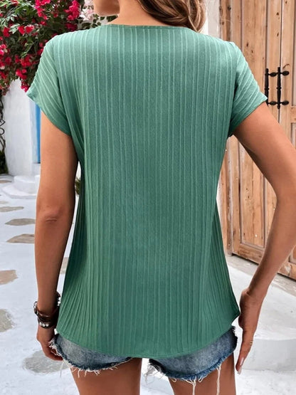 New women's top solid color button button fashion short sleeves