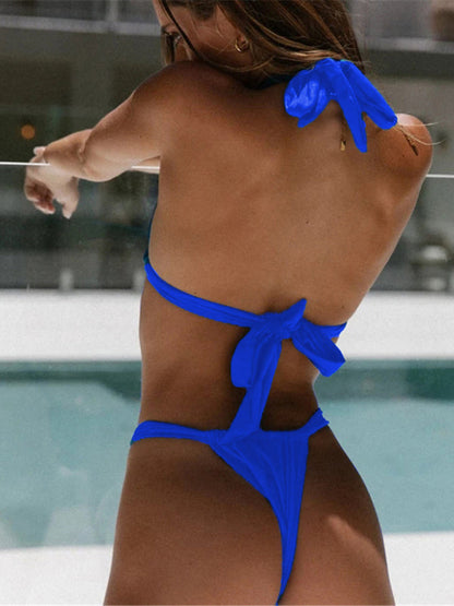 New Solid Color Swimsuit Bikini Strap Chest Pad Sexy Multicolor Shine
