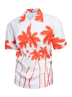 Summer new seaside casual Hawaiian short-sleeved shirt men's beach seaside (Orange Red)