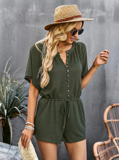 Women's solid color jumpsuit casual home shorts