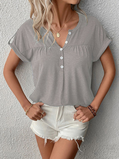 Women's Knit Short Sleeve Half Cardigan T-Shirt