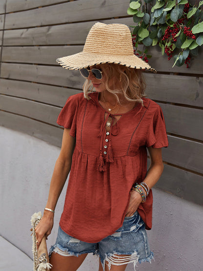 Women's Woven Casual Fashion Short Sleeve Shirt