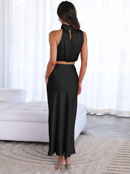 Women's sexy bib top drape skirt elegant two-piece set