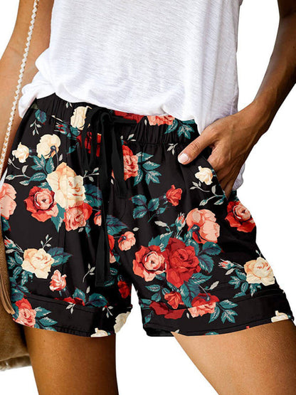 Women's Floral Print High Waist Straight Leg Lounge Shorts