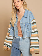 Women's casual fashion denim rainbow long-sleeved splicing jacket