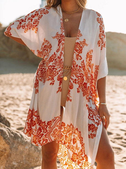 New mid-length slit chiffon printed beach sunscreen blouse holiday style