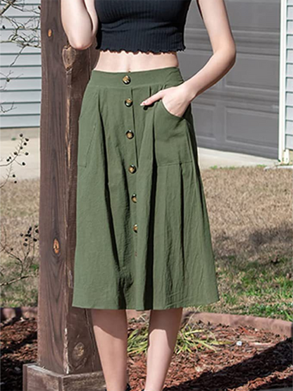 Women's Casual Button High Waist Skirt