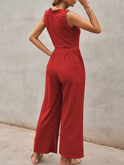 Women's Solid Color Loose Sleeveless Jumpsuit