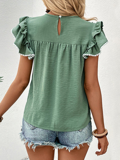 Fashion Casual Women's Ruffle Ladies Stitching Shirt