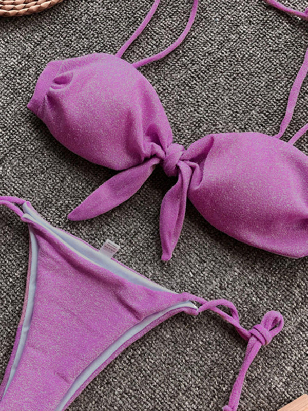 Sexy three-point purple bikini women's strappy push-up swimsuit