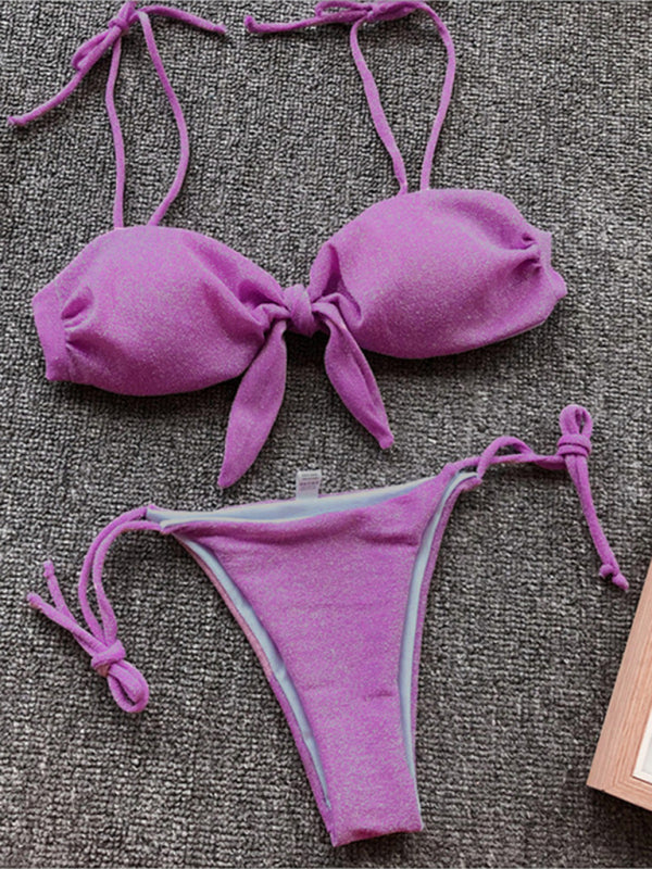 Sexy three-point purple bikini women's strappy push-up swimsuit