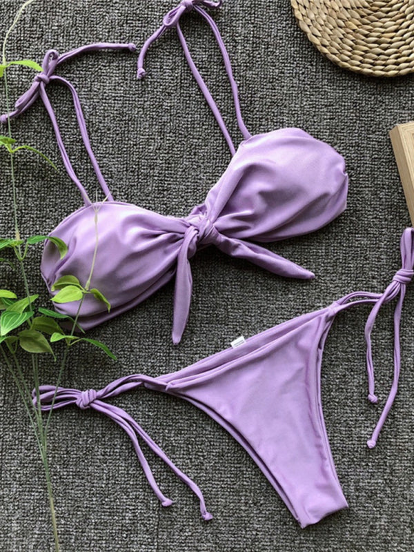 Sexy three-point purple bikini women's strappy push-up swimsuit
