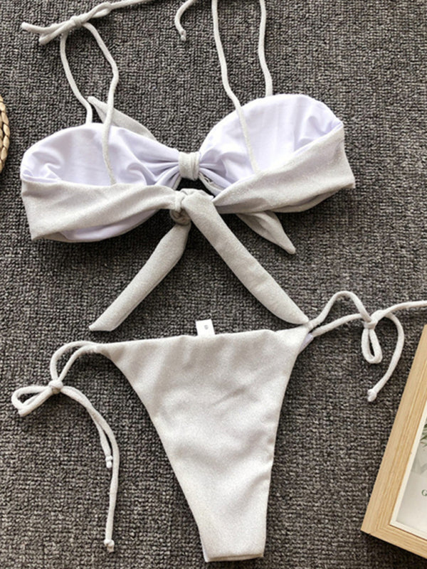 Sexy three-point purple bikini women's strappy push-up swimsuit