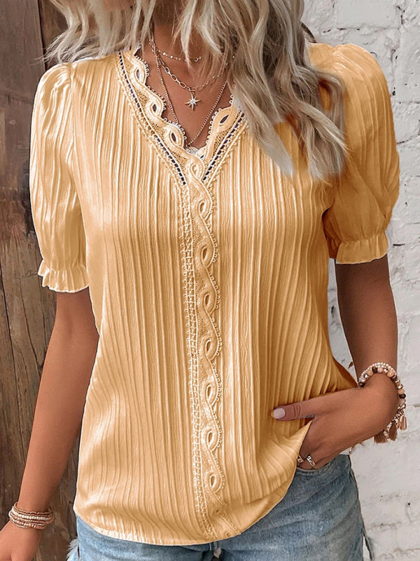 Summer new holiday fashion hollow short-sleeved women's shirt