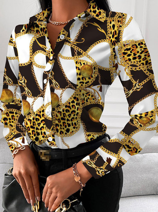 Women's Fashion Printed Long Sleeve Lapel Shirt