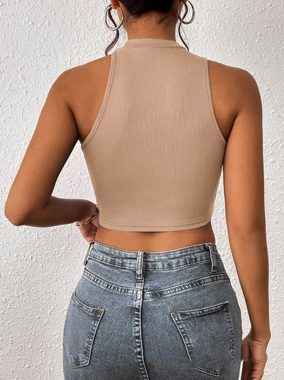 Women's Knitted Round Neck Cropped Asymmetrical Crop Tank Top