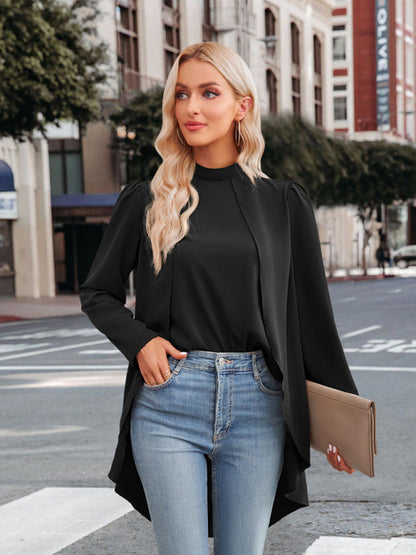 Women's Casual Solid Color Half Turtleneck Long Sleeves Fake Two Piece Shirt