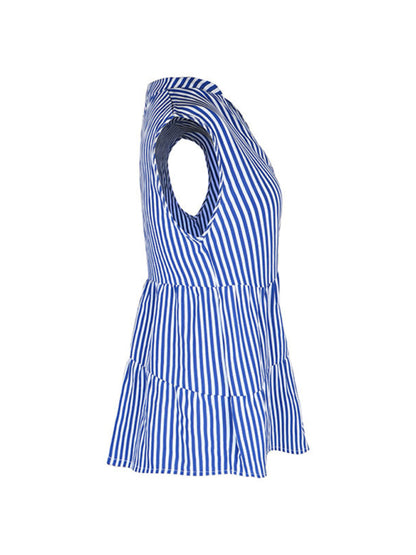Summer new fashion tops sleeveless v-neck striped shirt