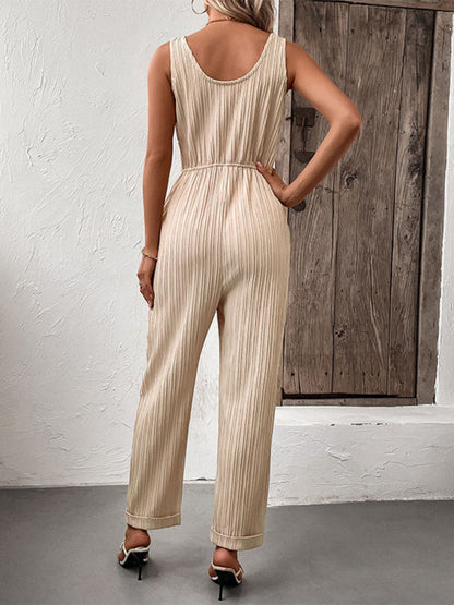 New fashion women's casual solid color suspender jumpsuit