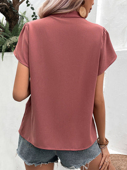 New fashion women's pullover v-neck red shirt