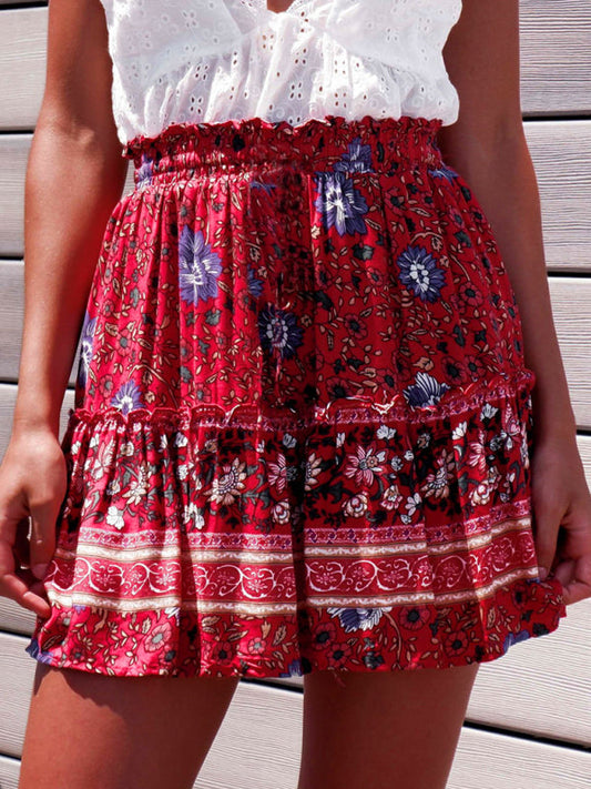 Printed Skirt Bohemian Ethnic Ruffle Skirt