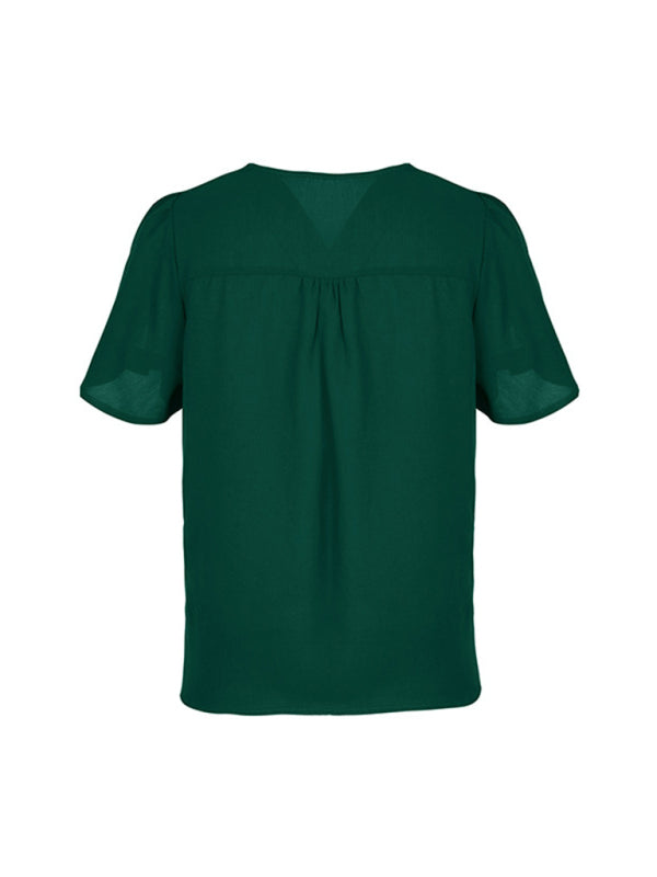 New Fashion Ladies Solid Color Pleated Shirt