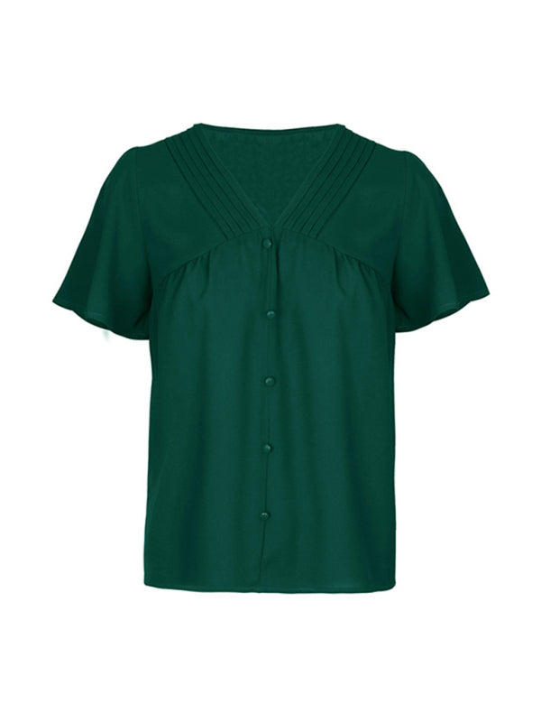 New Fashion Ladies Solid Color Pleated Shirt