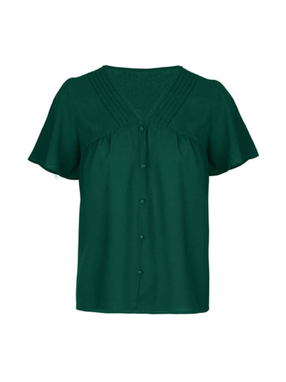 New Fashion Ladies Solid Color Pleated Shirt