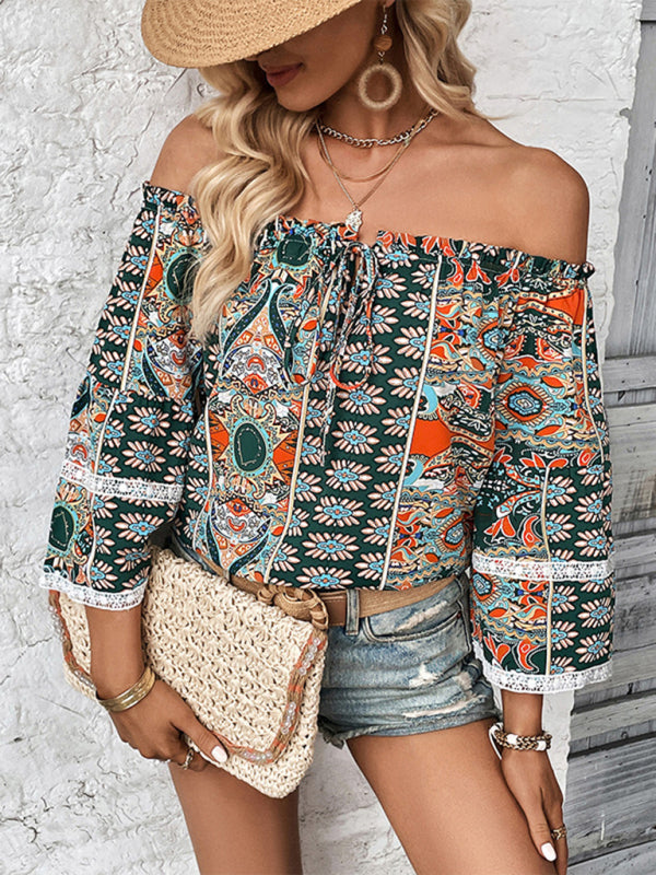 New floral tie one shoulder fashion print blouse