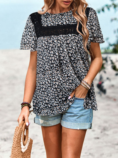 New Elegant Casual Floral Round Neck Short Sleeve Top