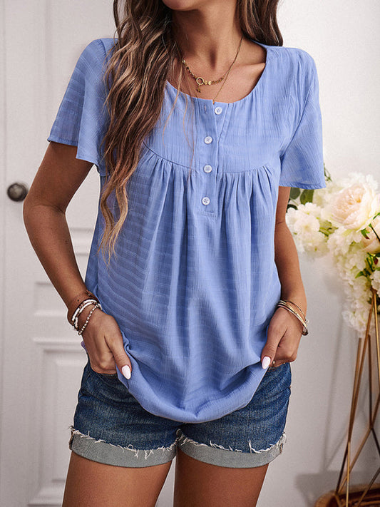 Women's new casual solid color short-sleeved tops
