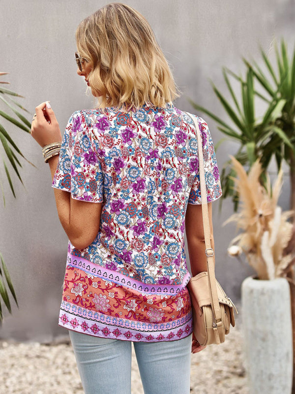 New Ladies Casual Bohemian Printed Shirt Top