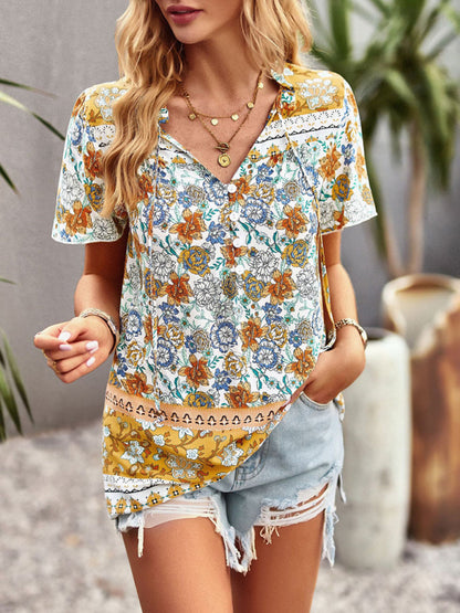 New Ladies Casual Bohemian Printed Shirt Top