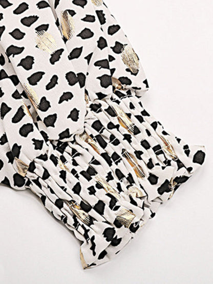 Long-sleeved polka-dot bronzing ruffle shirt
