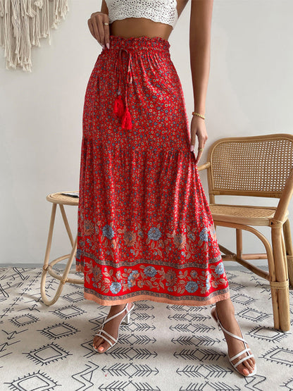 Bohemian Print Resort Swing Elastic Waist Skirt