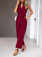 New women's elegant V-neck tie commuter sleeveless jumpsuit