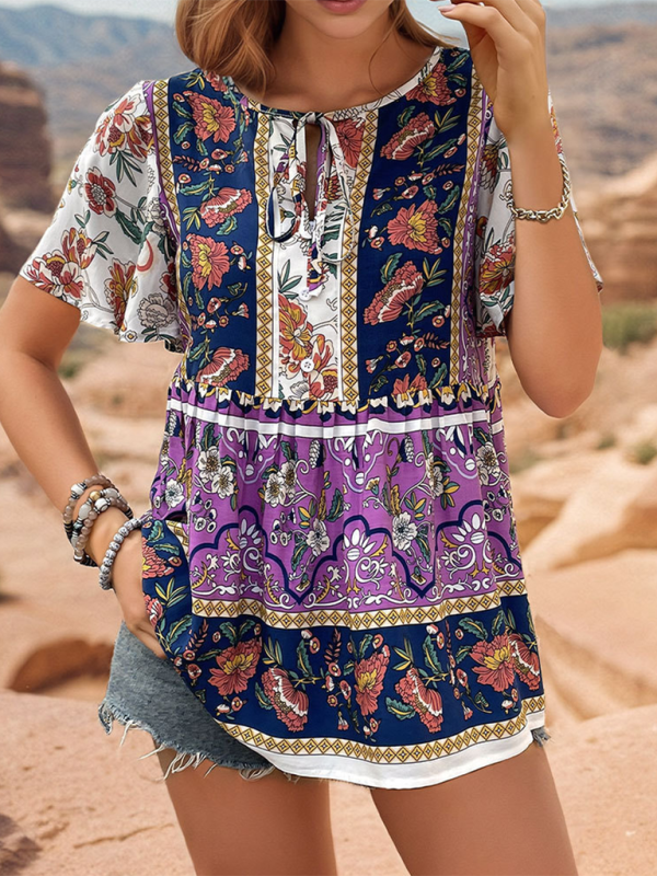 Bohemian printed ethnic style women's temperament shirt women BLOUSE
