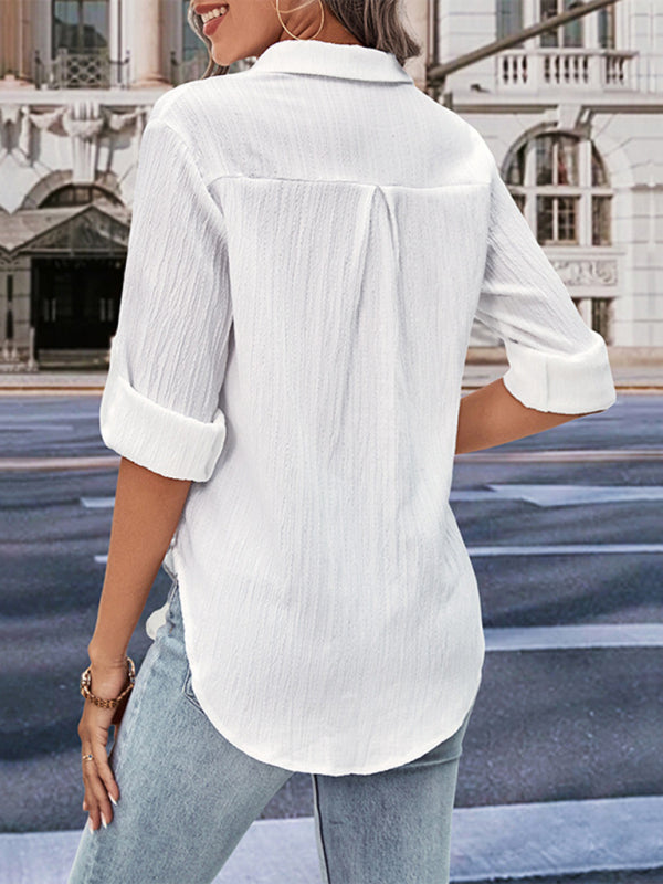 New women's solid color long-sleeved white shirt