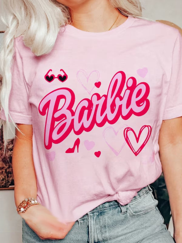 Barbie print letter print sports casual women's short-sleeved T-shirt
