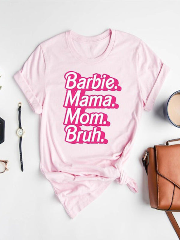 Barbie print letter print sports casual women's short-sleeved T-shirt